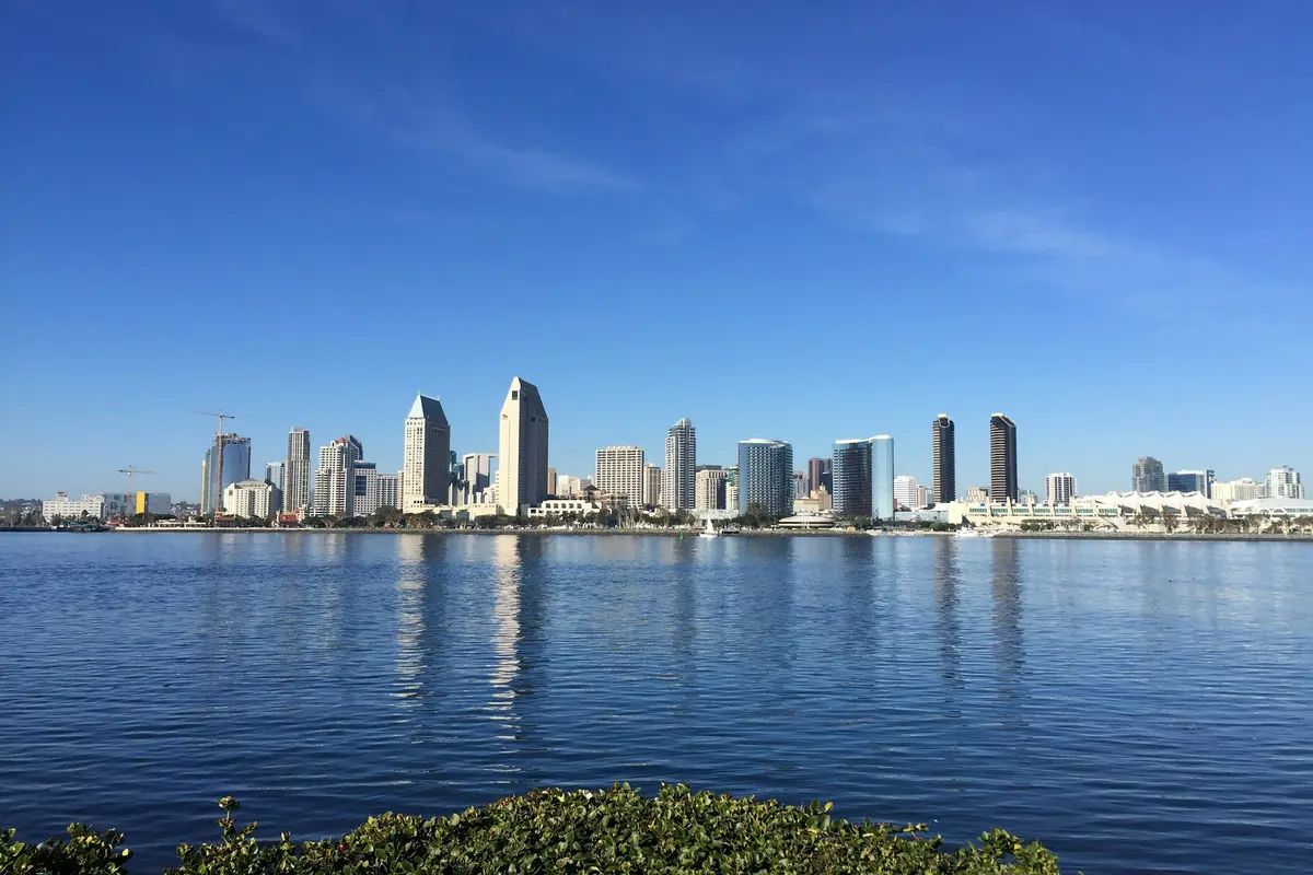 The downtown San Diego skyline across the bay