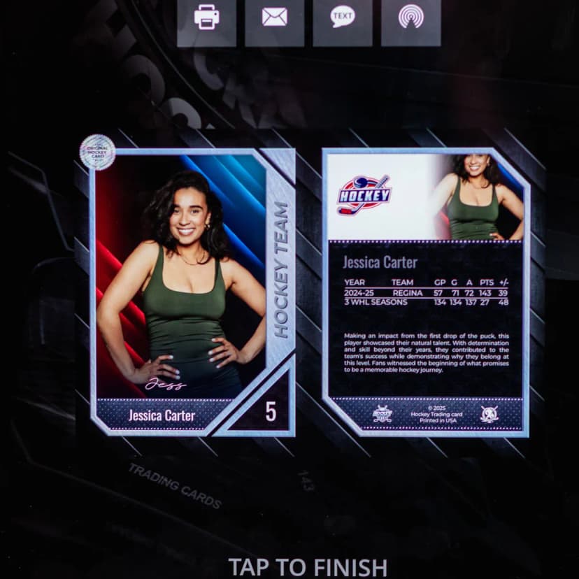Custom hockey trading card back with stats — Captured Celebrations Los Angeles