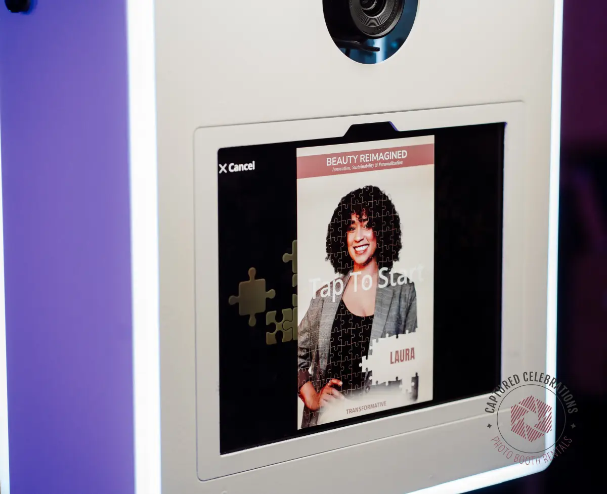 AI photo booth kiosk screen displaying brand activation concept at Los Angeles event