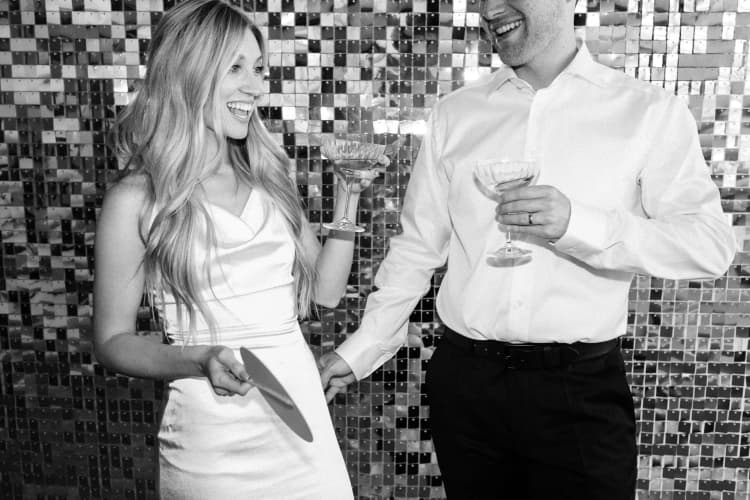 Glam photo booth black and white portrait at Los Angeles wedding reception