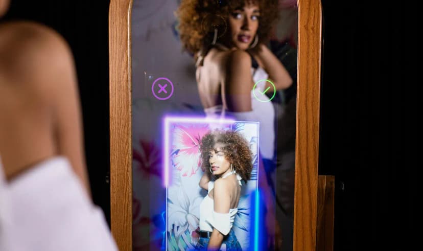 Guests using retro mirror booth at LA quinceañera — touchscreen animated prompts, Captured Celebrations