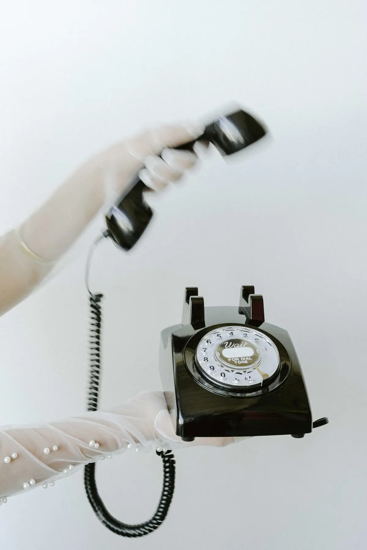 Black vintage phone audio guestbook at a Los Angeles wedding