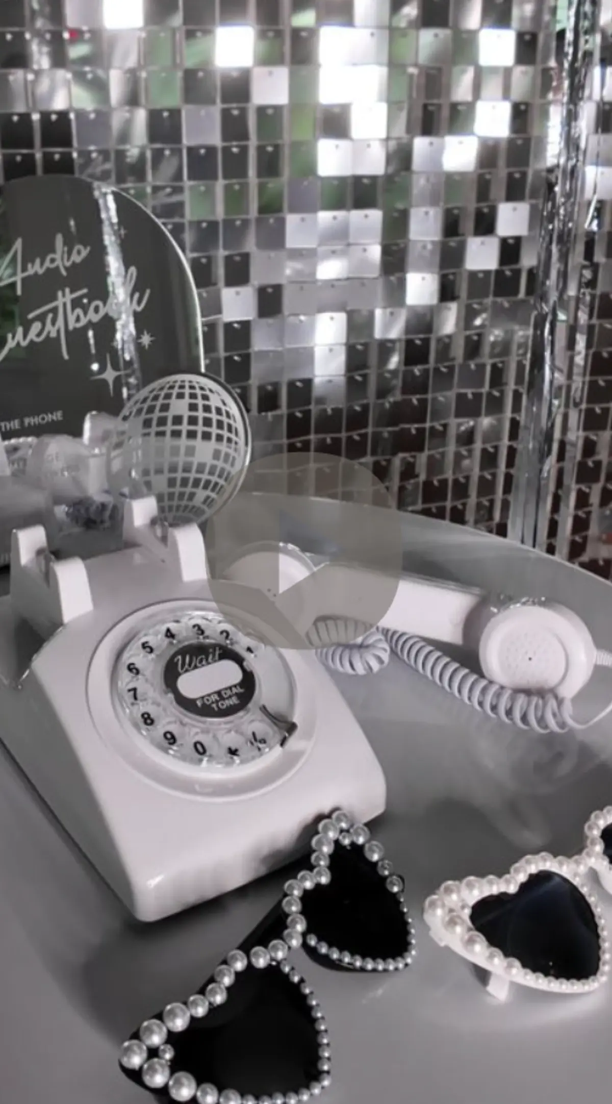 Vintage white audio guestbook phone at a Los Angeles wedding