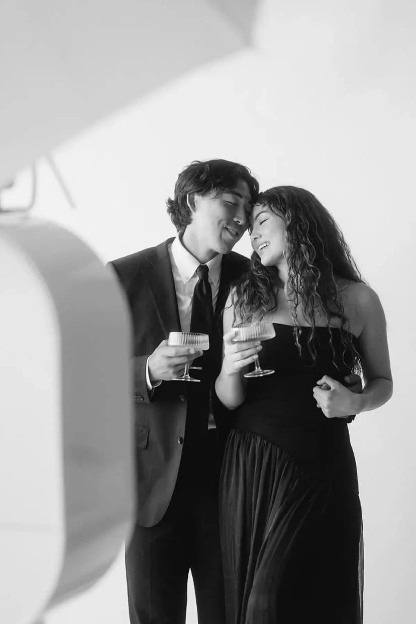 Black and white glam photo booth portrait of a couple in Los Angeles