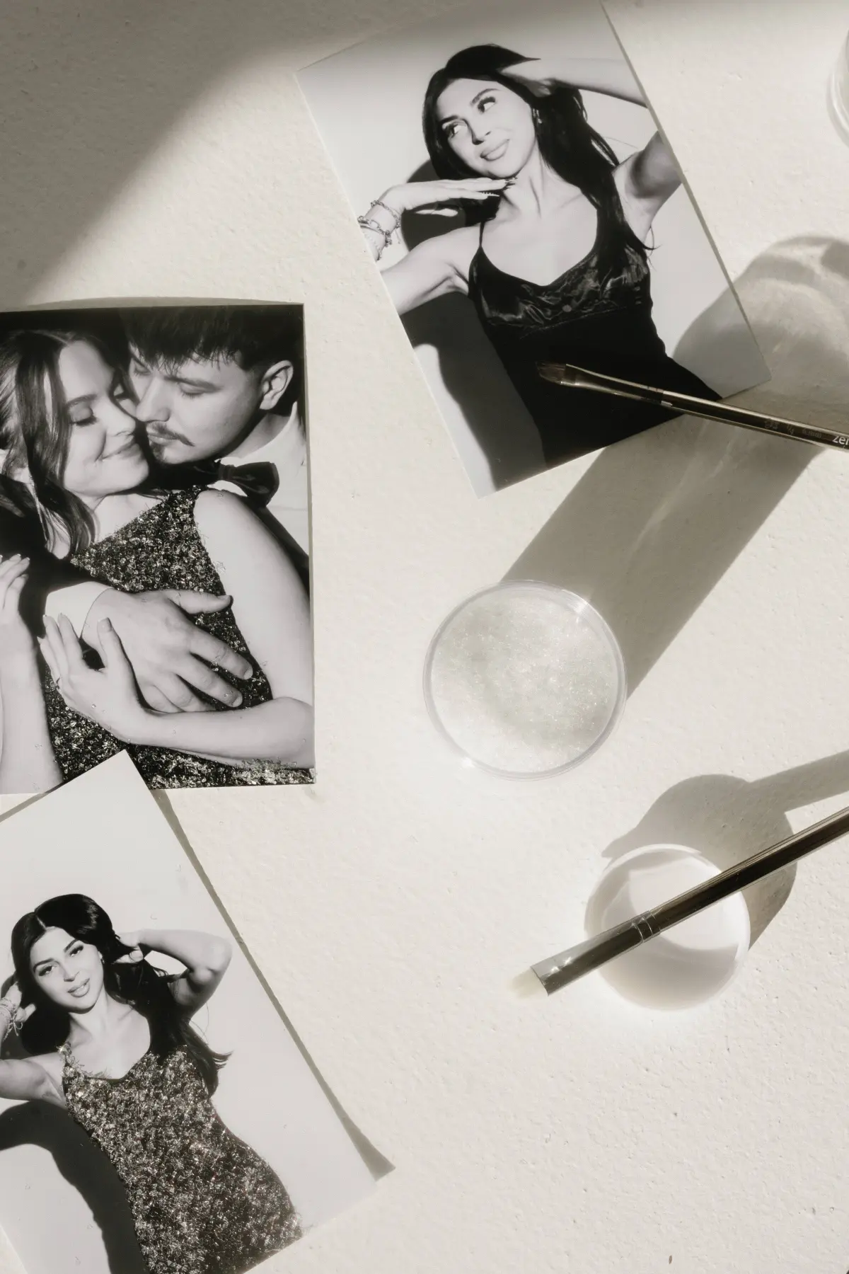 Finished glitter photo booth prints at a Los Angeles event