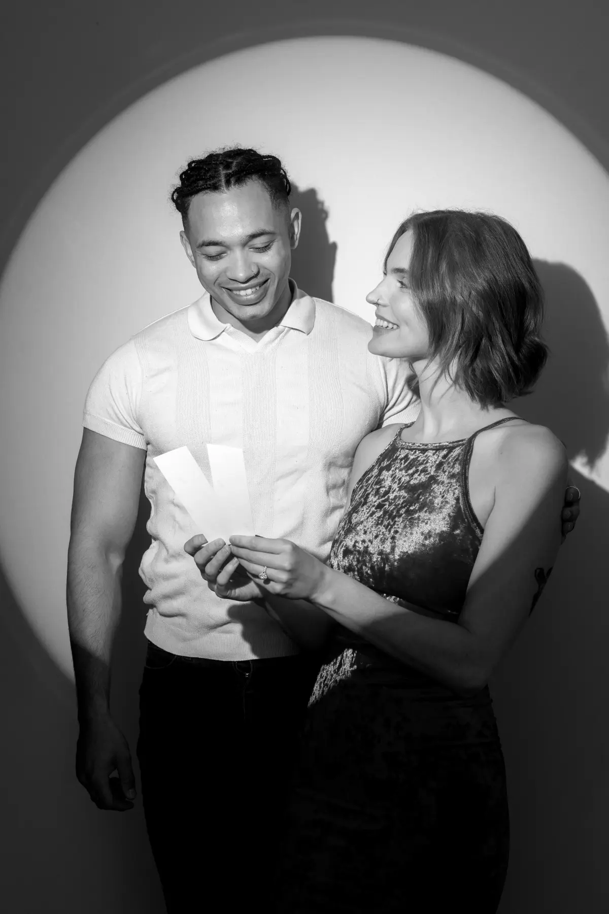Spotlight photo booth black and white portrait in Los Angeles