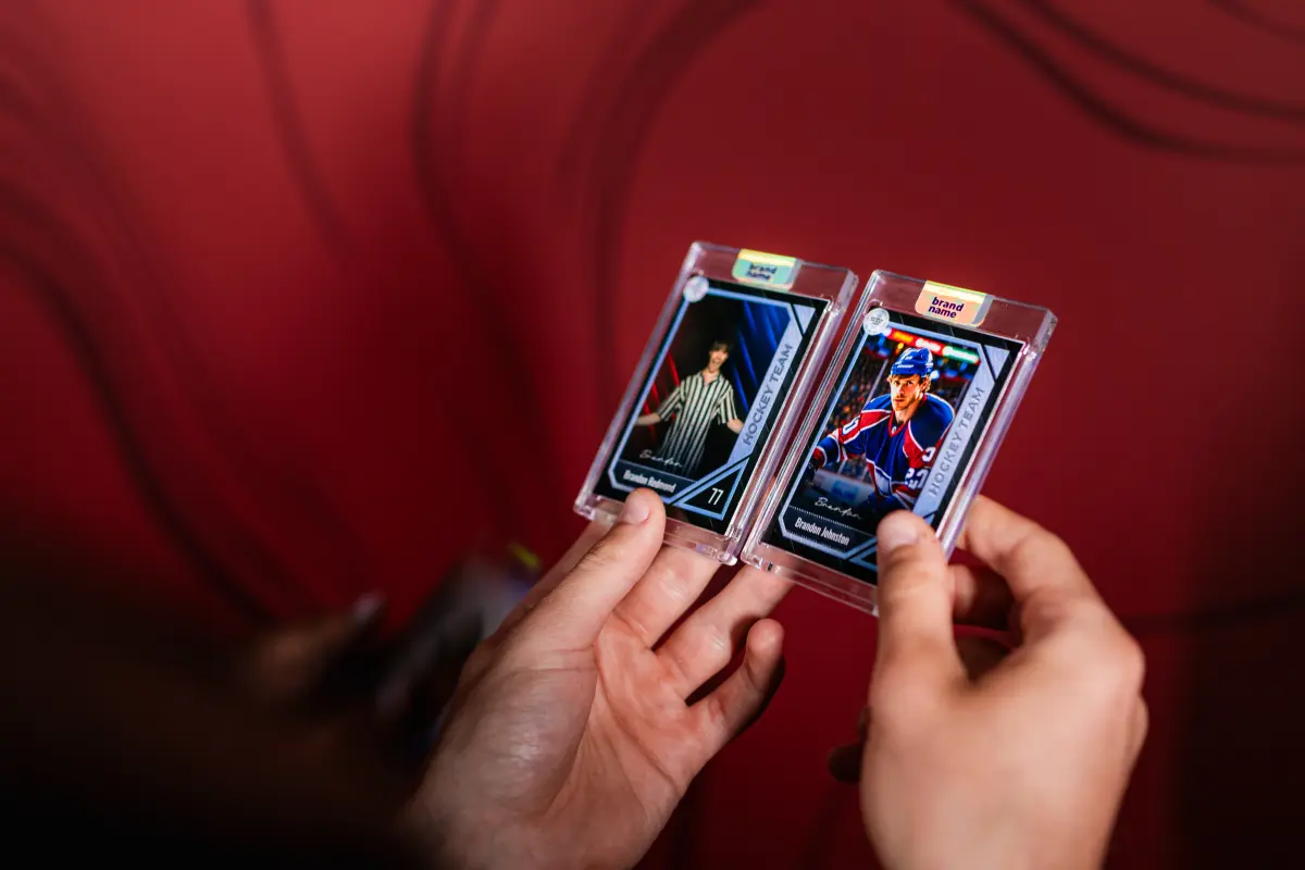 Guests trading photo booth cards at a Los Angeles event