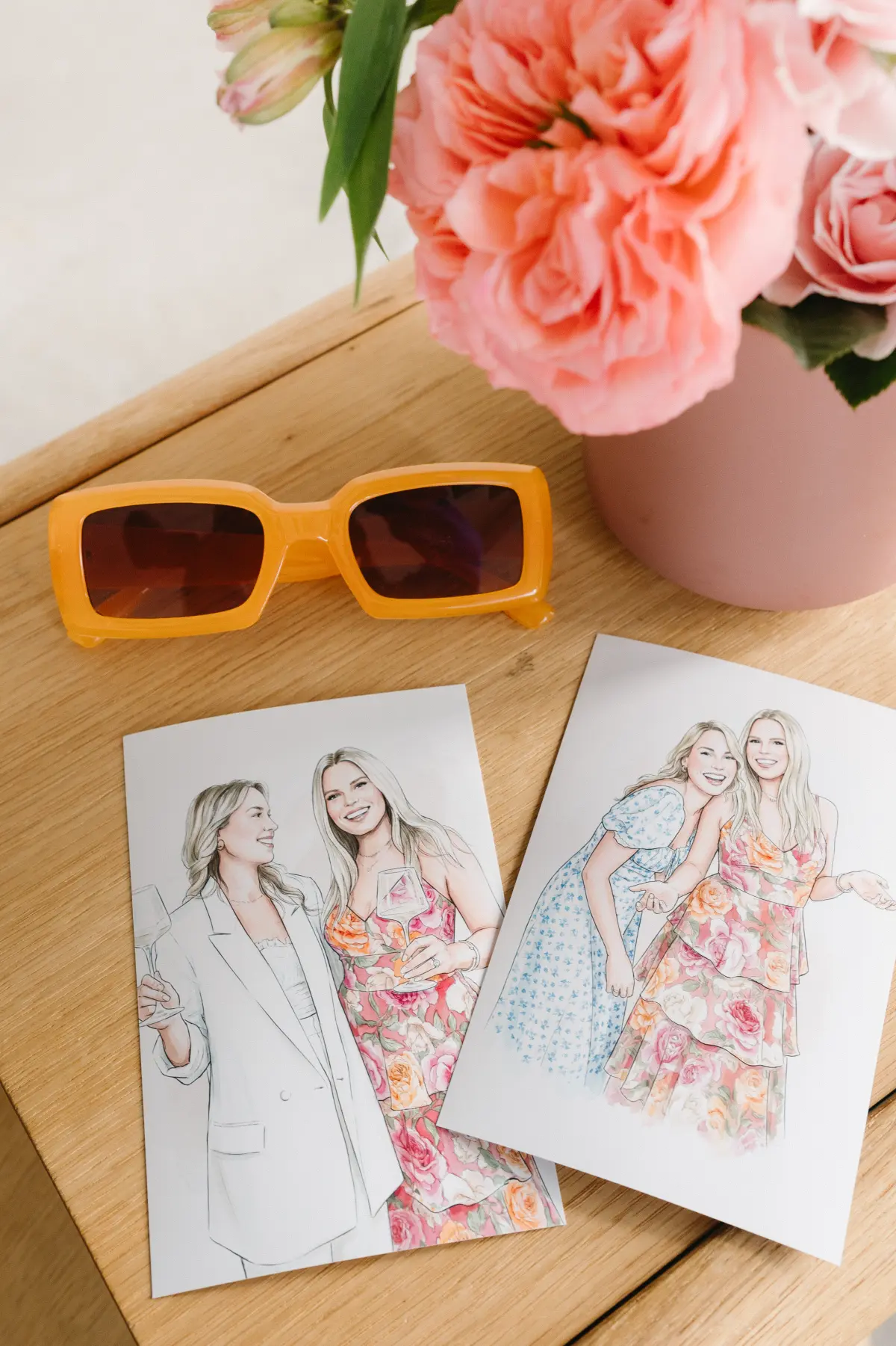 Watercolor portrait cards printed at a Los Angeles photo booth