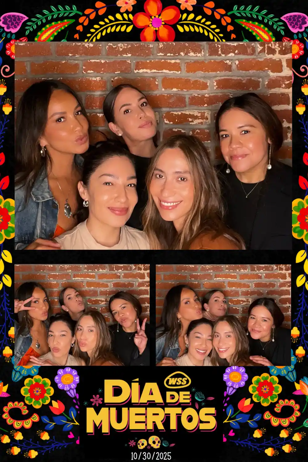 WSS Día de Muertos celebration photo booth with custom cultural template featuring traditional flower and skull motifs