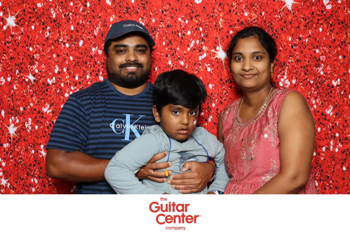 Family photo booth print carrying the Guitar Center logo at the Service Awards Jam Night, Tarantula Hill Brewing Company, Thousand Oaks CA