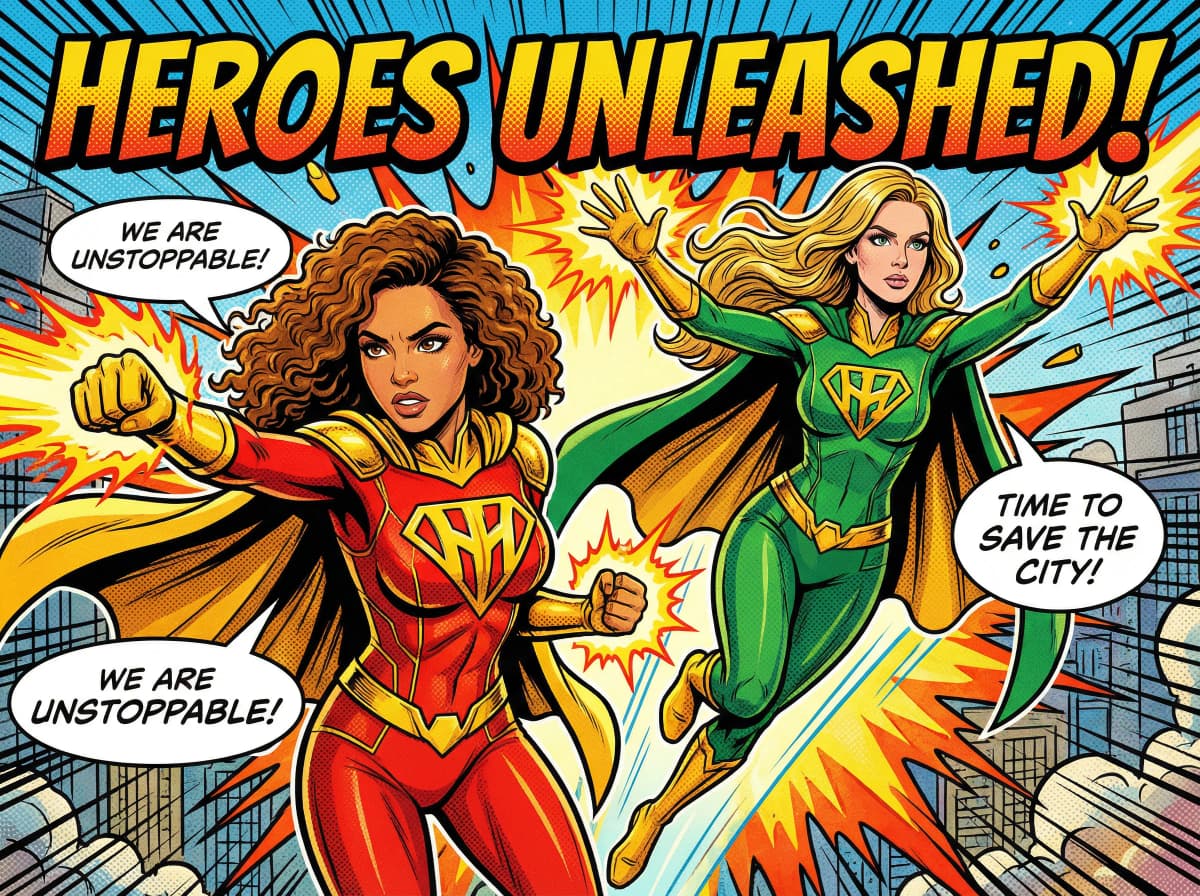 AI photo booth rental Los Angeles — comic book superhero transformation by Captured Celebrations