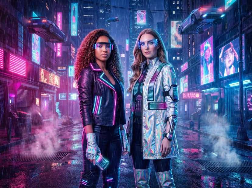 Neon cyberpunk AI photo booth transformation at LA event