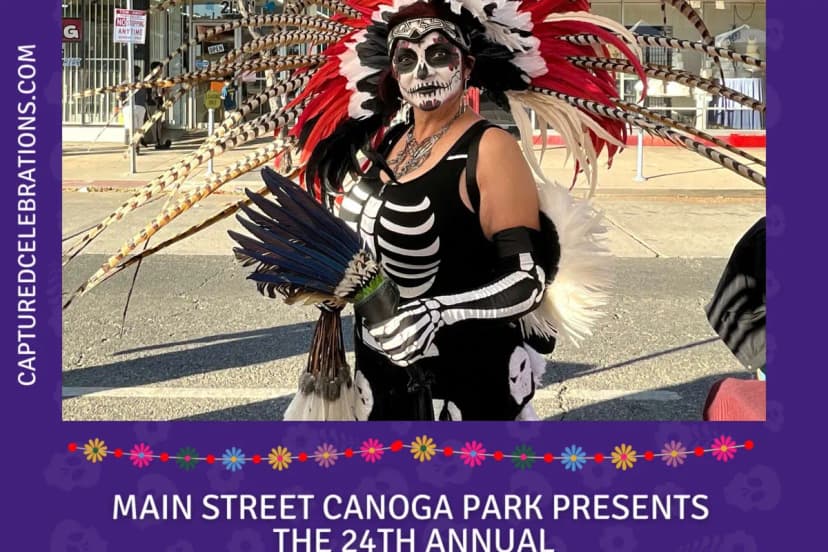 Multigenerational group at Dia de los Muertos photo booth Los Angeles