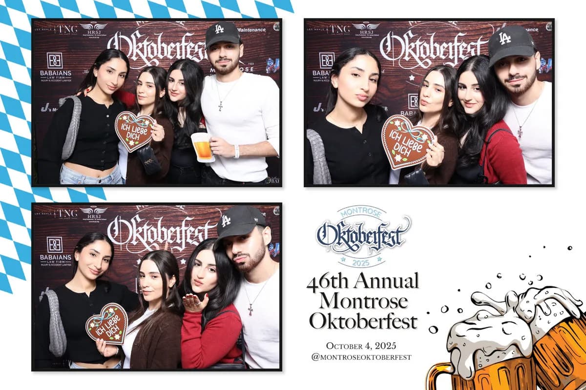 Families enjoying the outdoor photo booth experience at Montrose Oktoberfest in the Los Angeles foothills