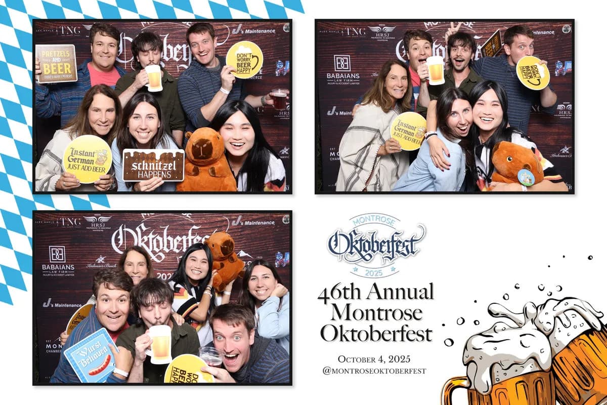 Community members celebrating at the Los Angeles area Montrose Oktoberfest photo booth activation