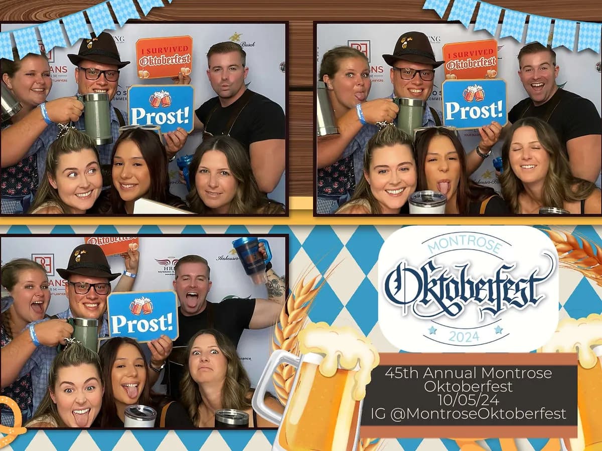 Children and parents enjoying the branded photo booth at Los Angeles area Montrose Oktoberfest festival