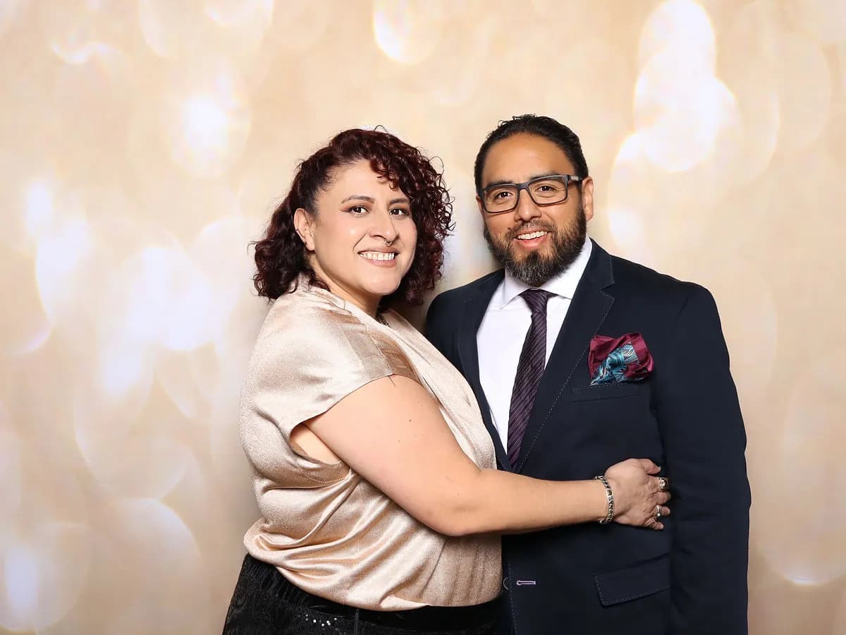Wedding party enjoying the Captured Celebrations photo booth at Hart & Maine Events near Los Angeles