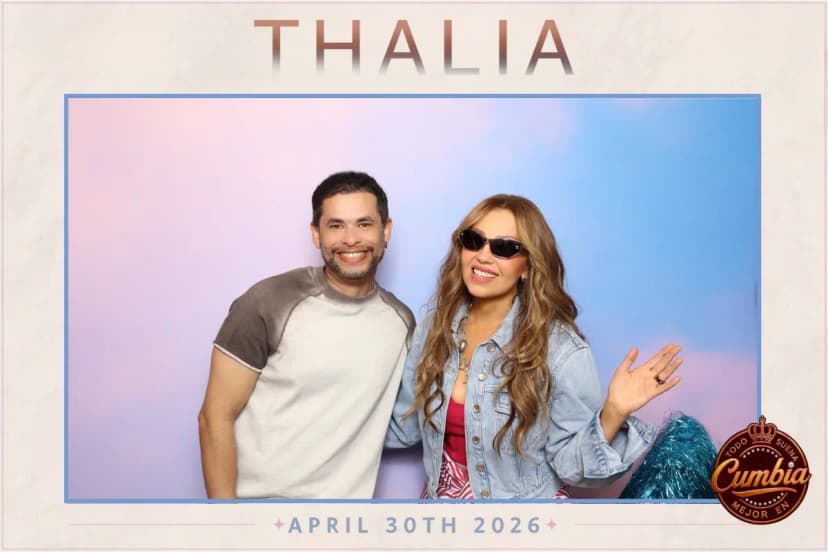 Fan with Thalia branded print at photo booth The Grove Los Angeles