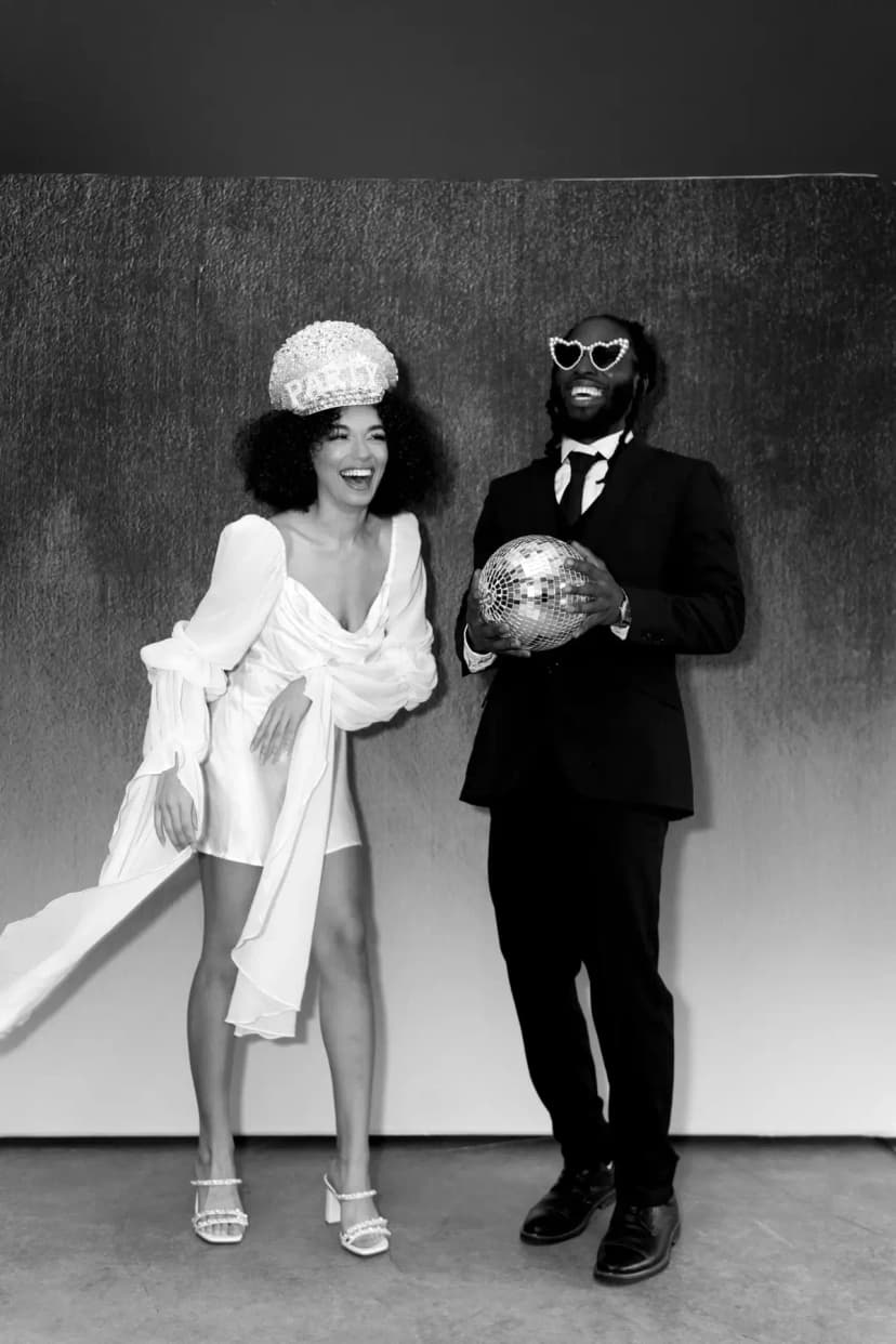 Couple black and white photo booth portrait at Los Angeles event