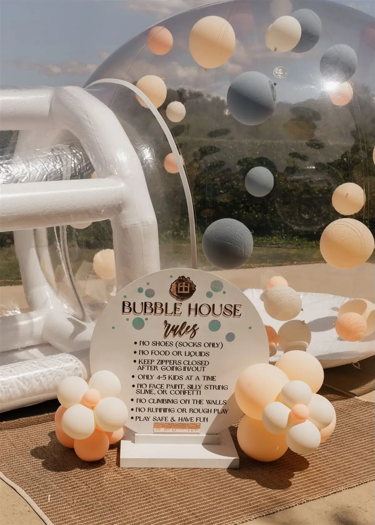 Bubble House Party details sign