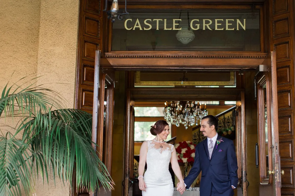 Happy couple entering Castle Green, Pasadena