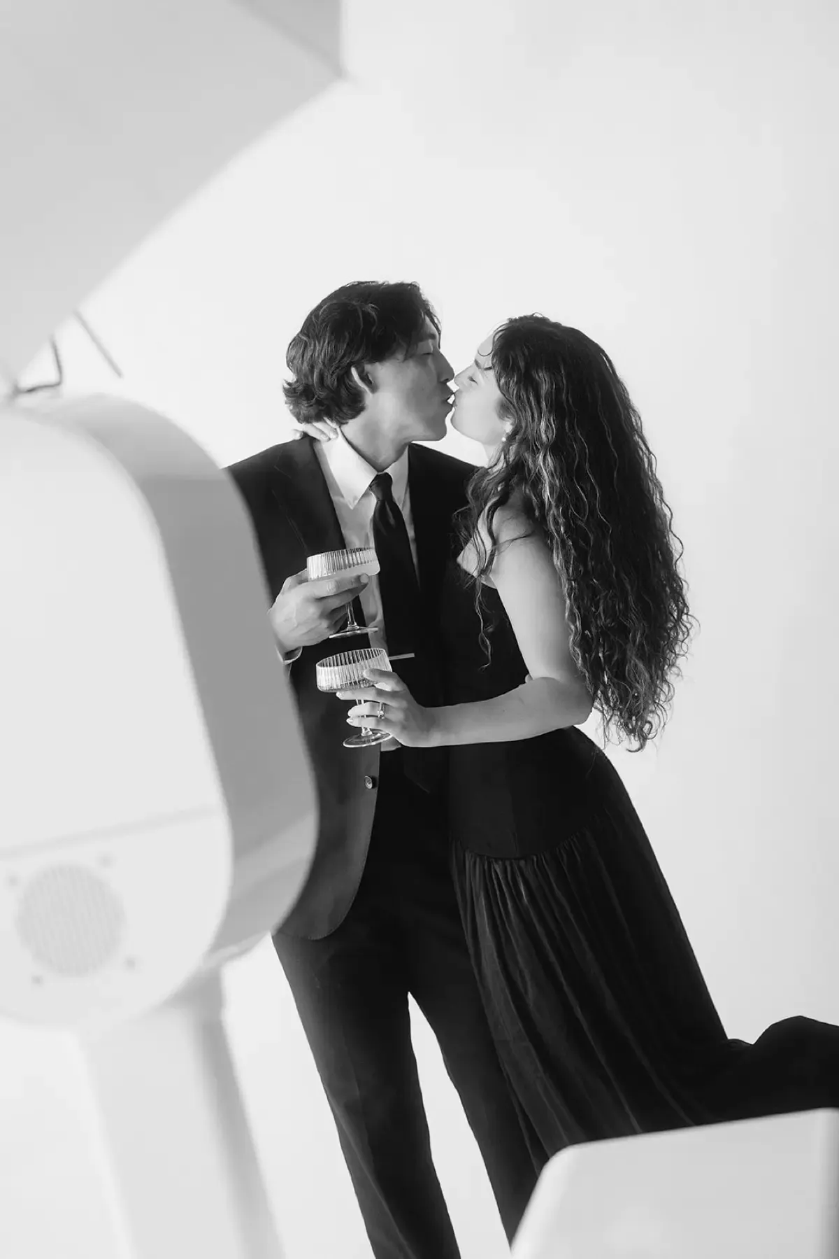 Black and white glamour portrait at a Los Angeles celebration