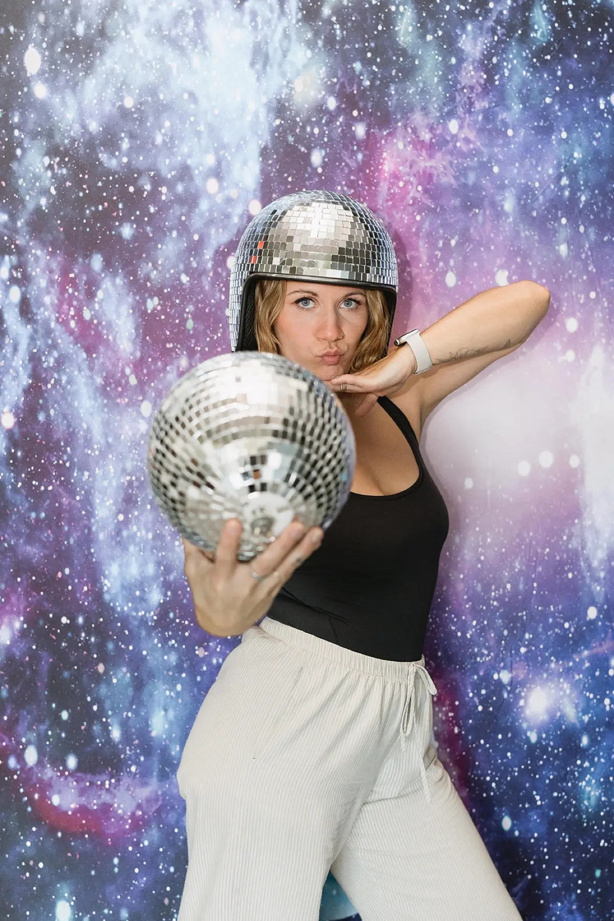 Space galaxy themed photo booth activation at a video game launch event in Los Angeles