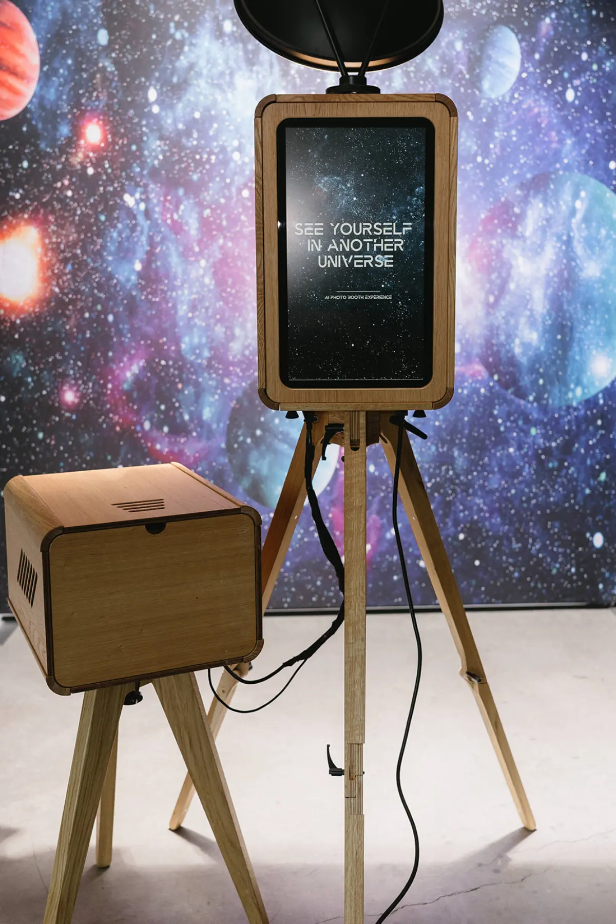 The Oak Photo Booth with a branded backdrop at a Los Angeles event