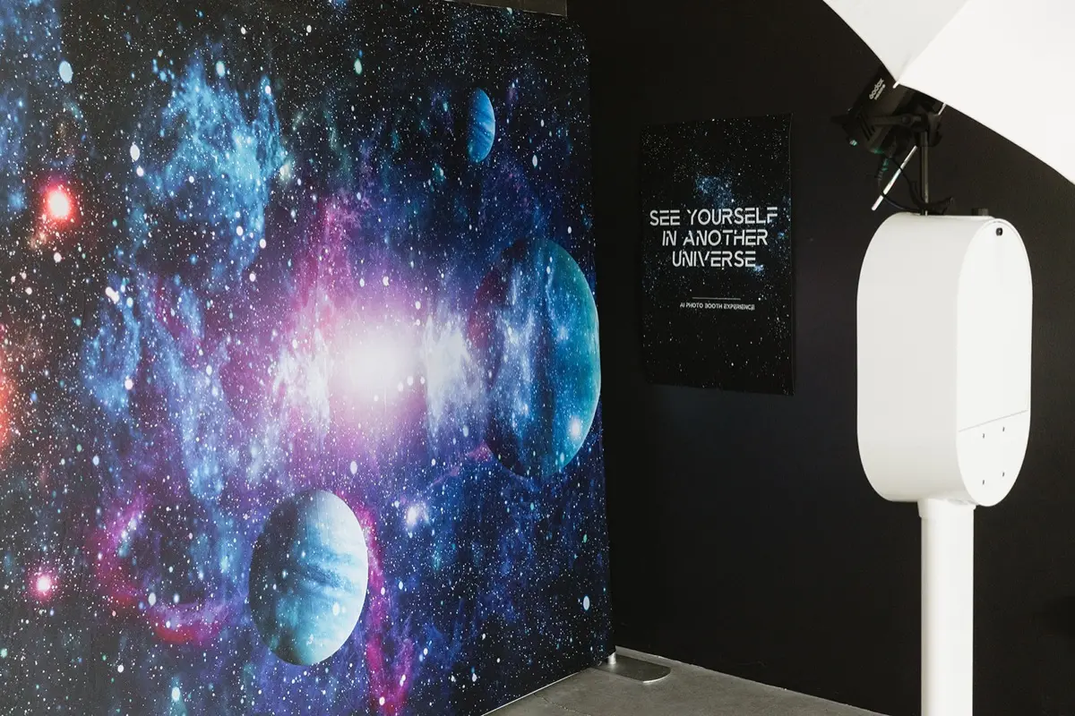 Corporate brand activation photo booth with space gaming theme, LA